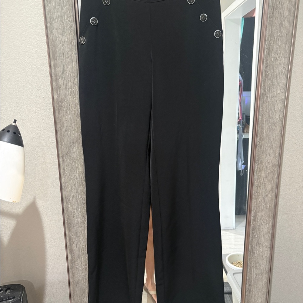 White House Black Market Black High-Rise Wide Leg Pants with Button Accents
